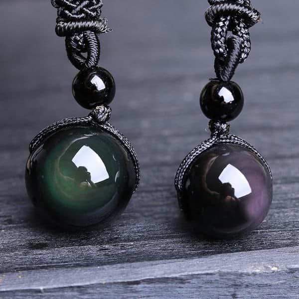 Two Obsidian Stone Bead Pendants