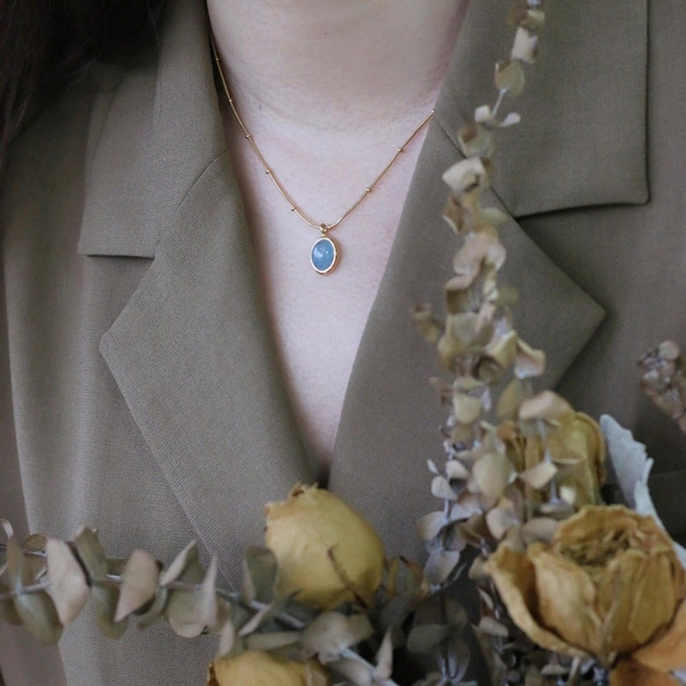 Calming Oval Aquamarine Pendant