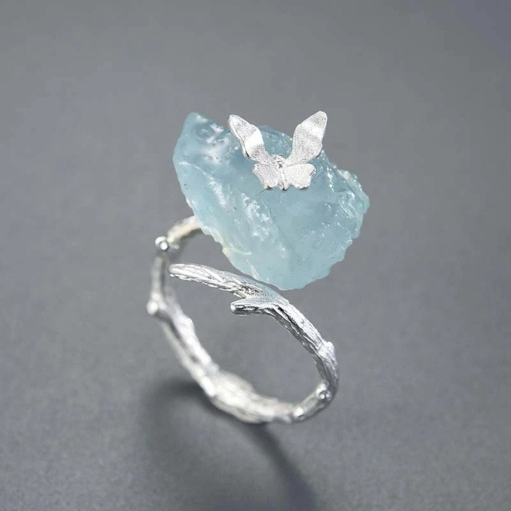 Butterfly Aquamarine Stone Ring