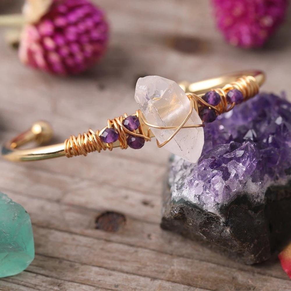 White Quartz Wire Wrap Golden Copper Bracelet – MindfulSouls