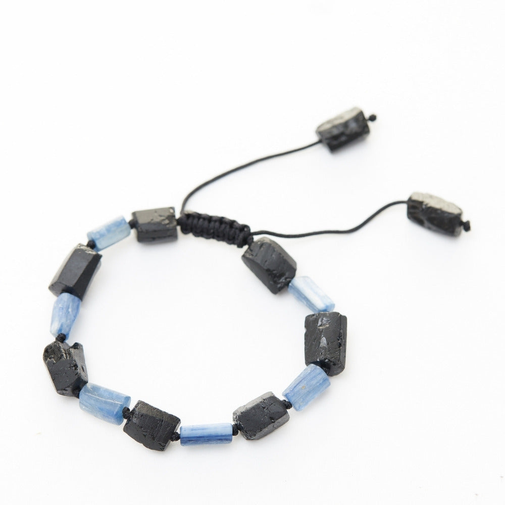 Blue Kyanite and Black Tourmaline Stone Bracelet