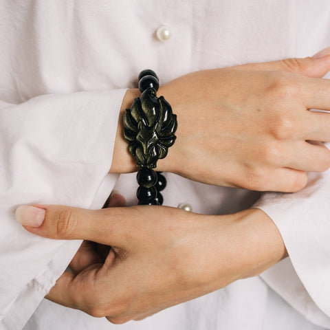 Fox Guardian Black Obsidian Bracelet