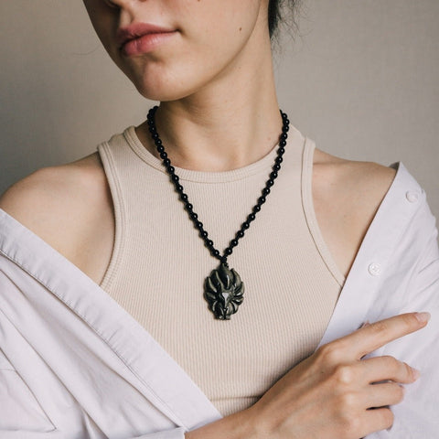 Fox Guardian Black Obsidian Necklace