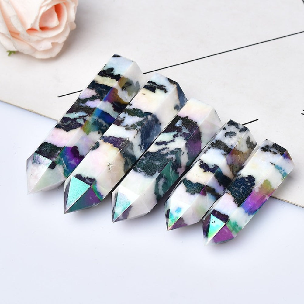 Rainbow Aura Zebra Jasper Crystal Points