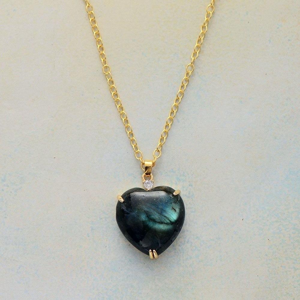 Black Onyx Heart Necklace with Crystals