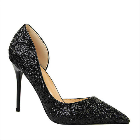 black glitter court heels