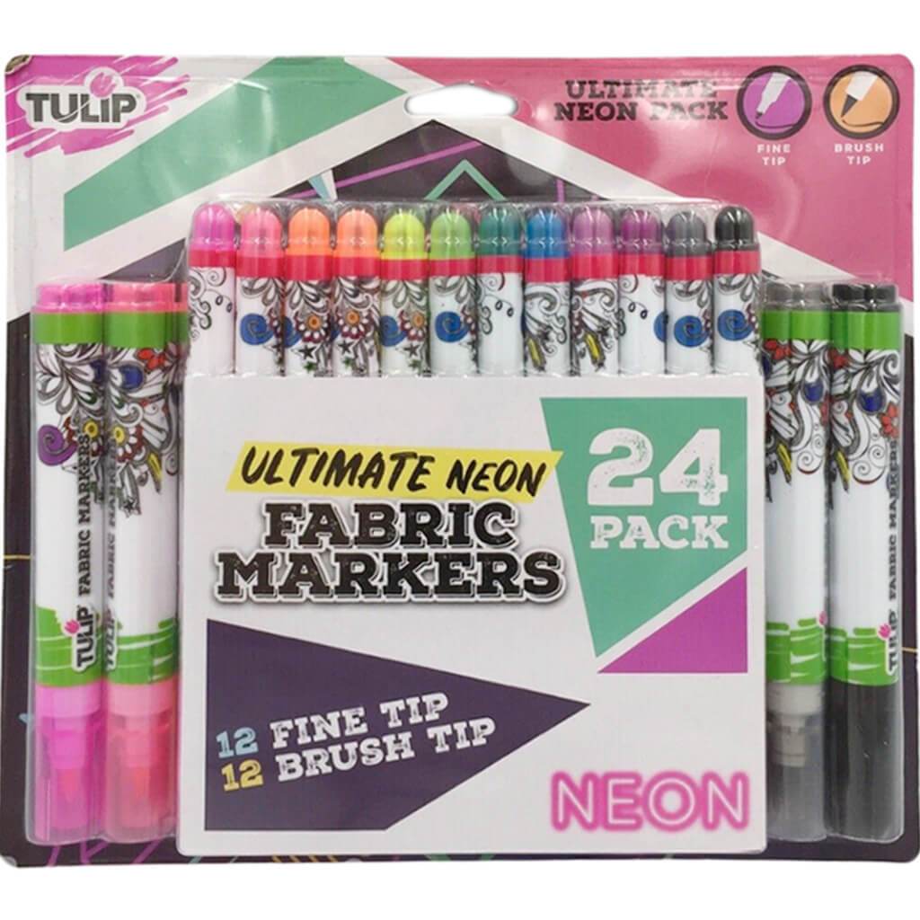 12-Color Neon Tulip® Fine Tip Fabric Markers