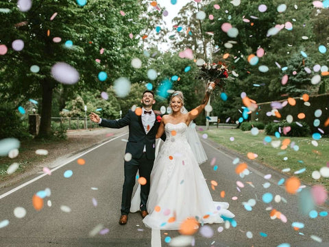 Wedding Photo with confetti cannon