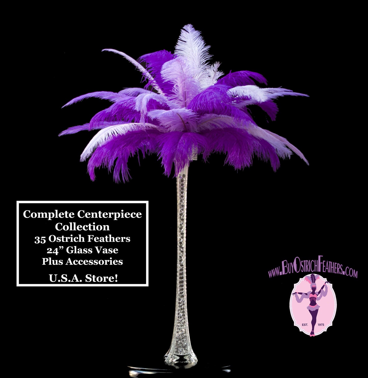 Complete Feather Centerpiece With 24 Vase (Purple) for Sale Online