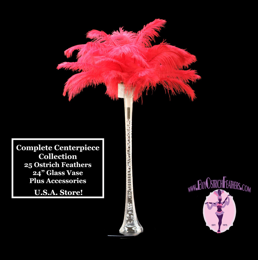 Complete Feather Centerpiece With 24 Vase (Baby Pink) for Sale Online