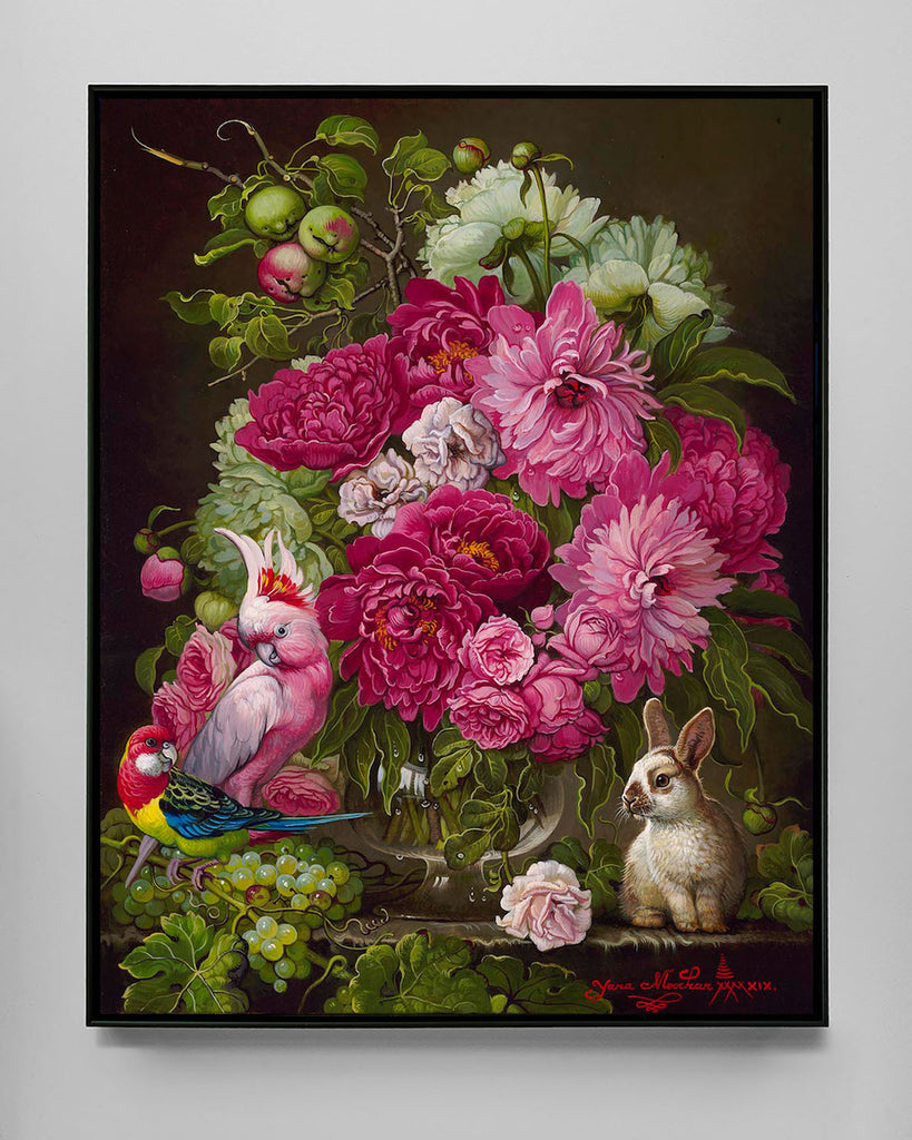 Yana Movchan Limited Edition Floral with Bunny Giclee Wall Art