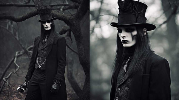 homme gothique aristocratique chapeau haut de forme noir, costume elegant vintage THE FASHION PARADOX