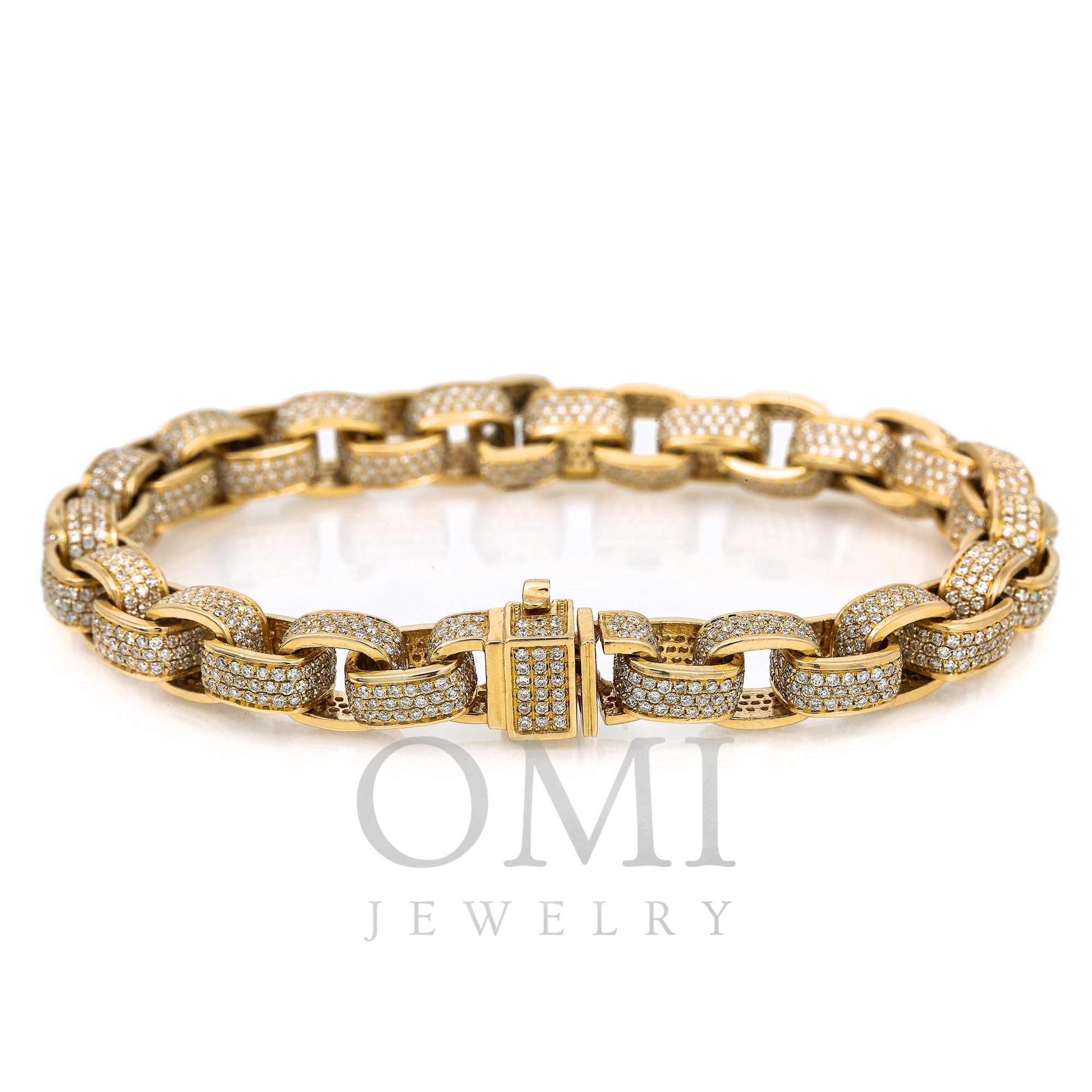 14K Yellow Gold Men's Custom Diamond Bracelet With 13.06 CT Diamonds ...