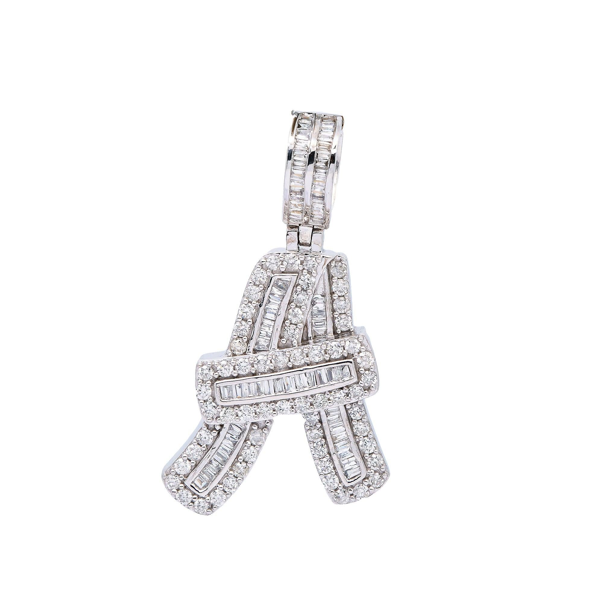 14K WHITE GOLD LETTER A PENDANT WITH 1.00 CT DIAMONDS - OMI Jewelry