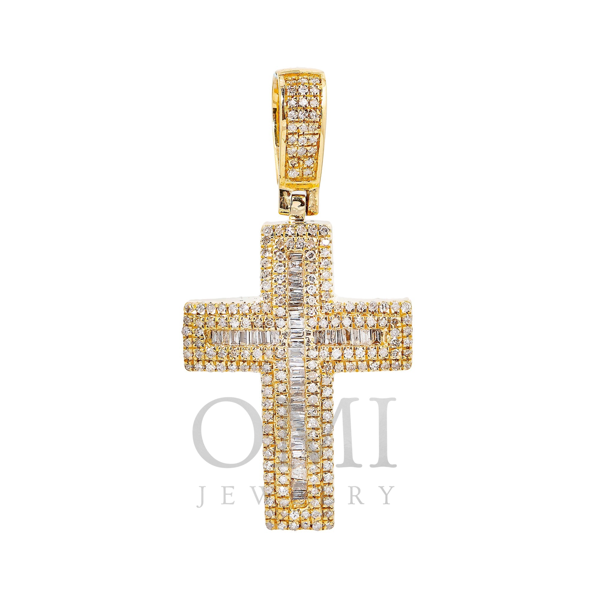 Unisex 14K Yellow Gold Cross Pendant with 0.82 CT Diamonds - OMI Jewelry