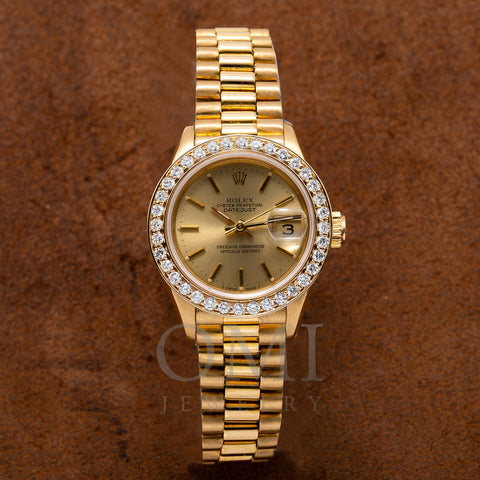 18K Yellow Gold Rolex Diamond Watch, Datejust President 69178, Champag ...