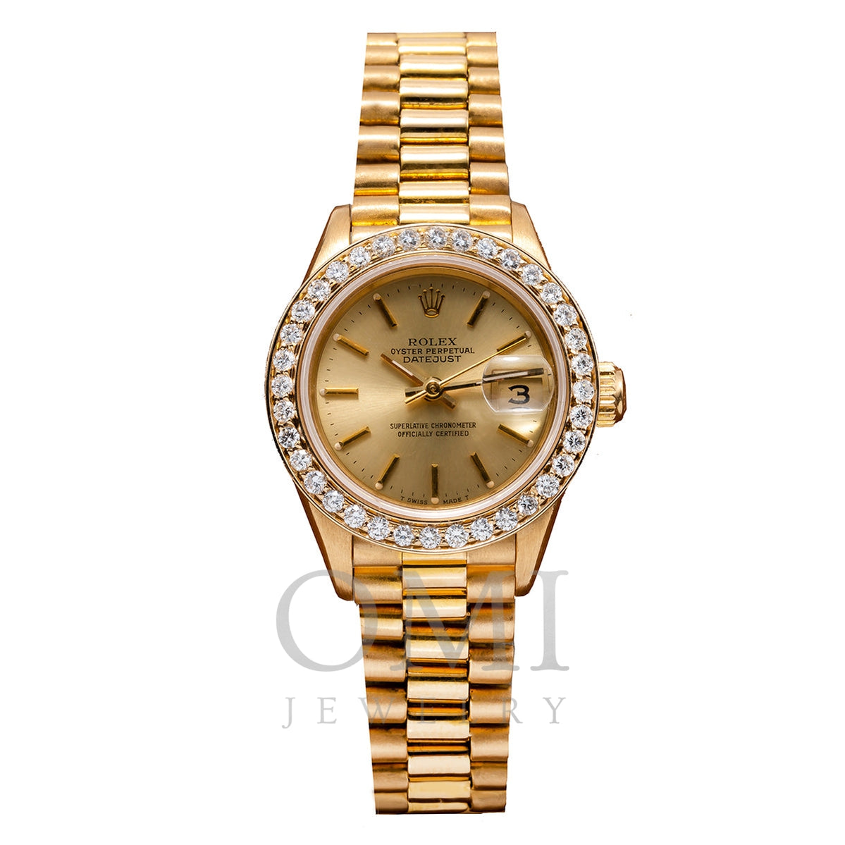 ladies 18k gold rolex datejust president diamond watch