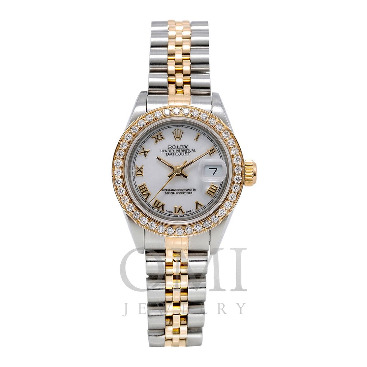 Rolex Datejust Two Tone Diamond Watch, 69173 26mm, White with Roman Nu OMI Jewelry