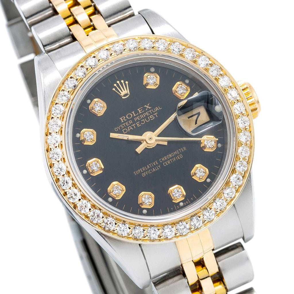 Rolex Datejust Two Tone Diamond Watch, 69713 26mm, Black Dial With 0.9 ...