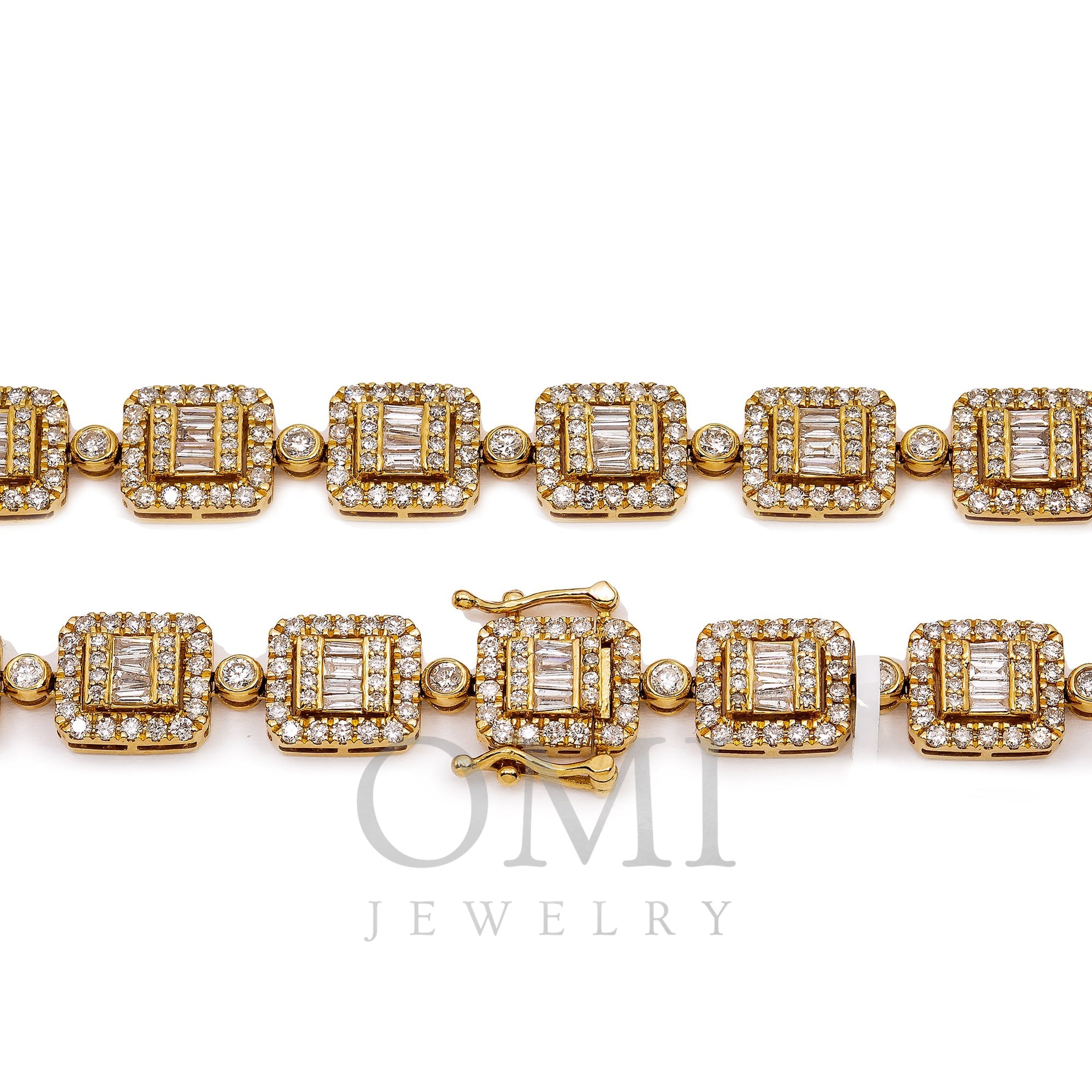 14K YELLOW GOLD 22" BAGUETTE CHAIN WITH 18 CT DIAMONDS