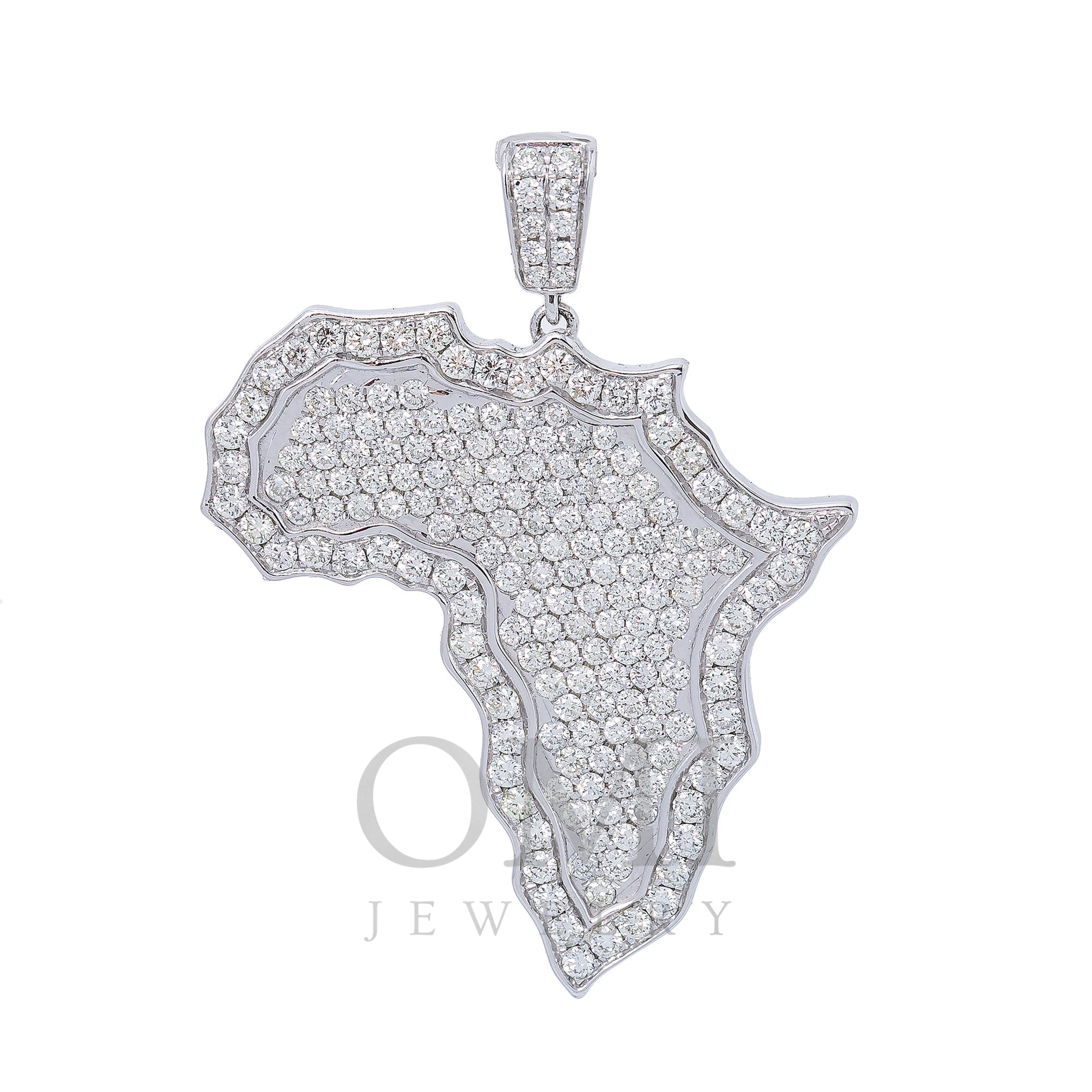Unisex 14K White Gold Africa Pendant with 3.01 CT Diamonds - OMI Jewelry