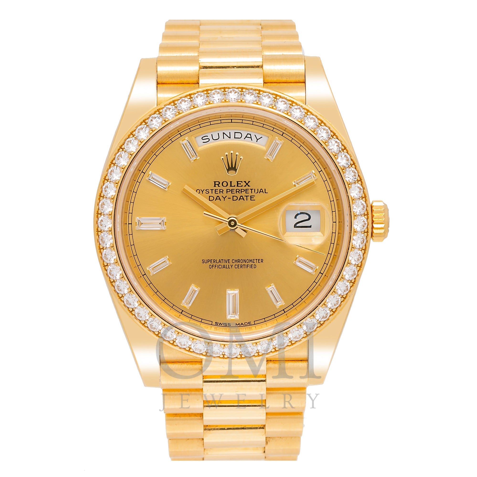 Rolex Day Date 40 Yellow Gold Factory Diamond Dial and Diamond Bezel - OMI Jewelry