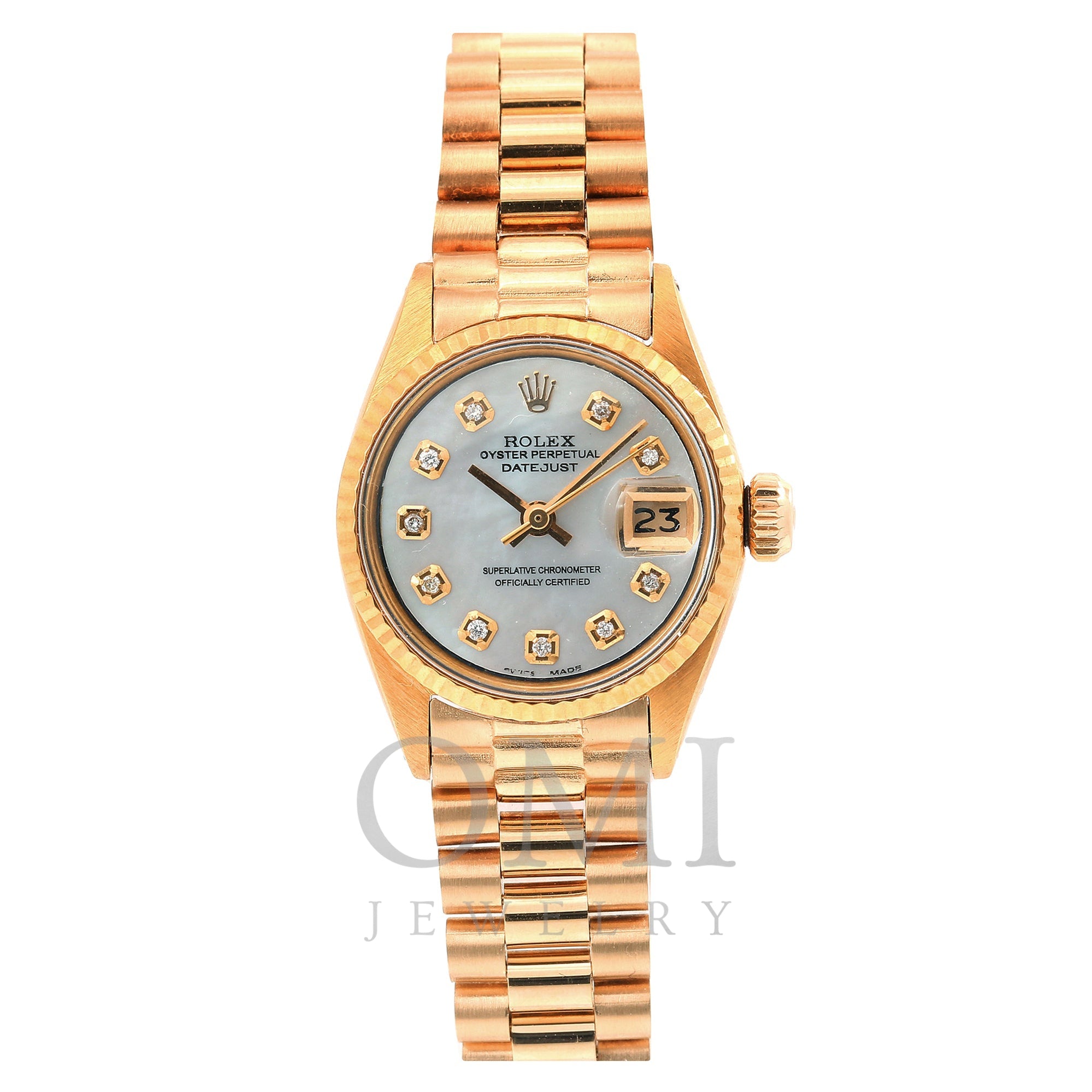 Rolex Oyster Perpetual Lady Date 26MM White Mother of Diamond Di - OMI Jewelry