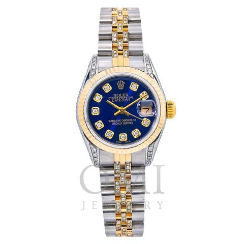 Rolex Lady-Datejust 69173 26MM Blue Diamond Dial With Two Tone Jubilee ...