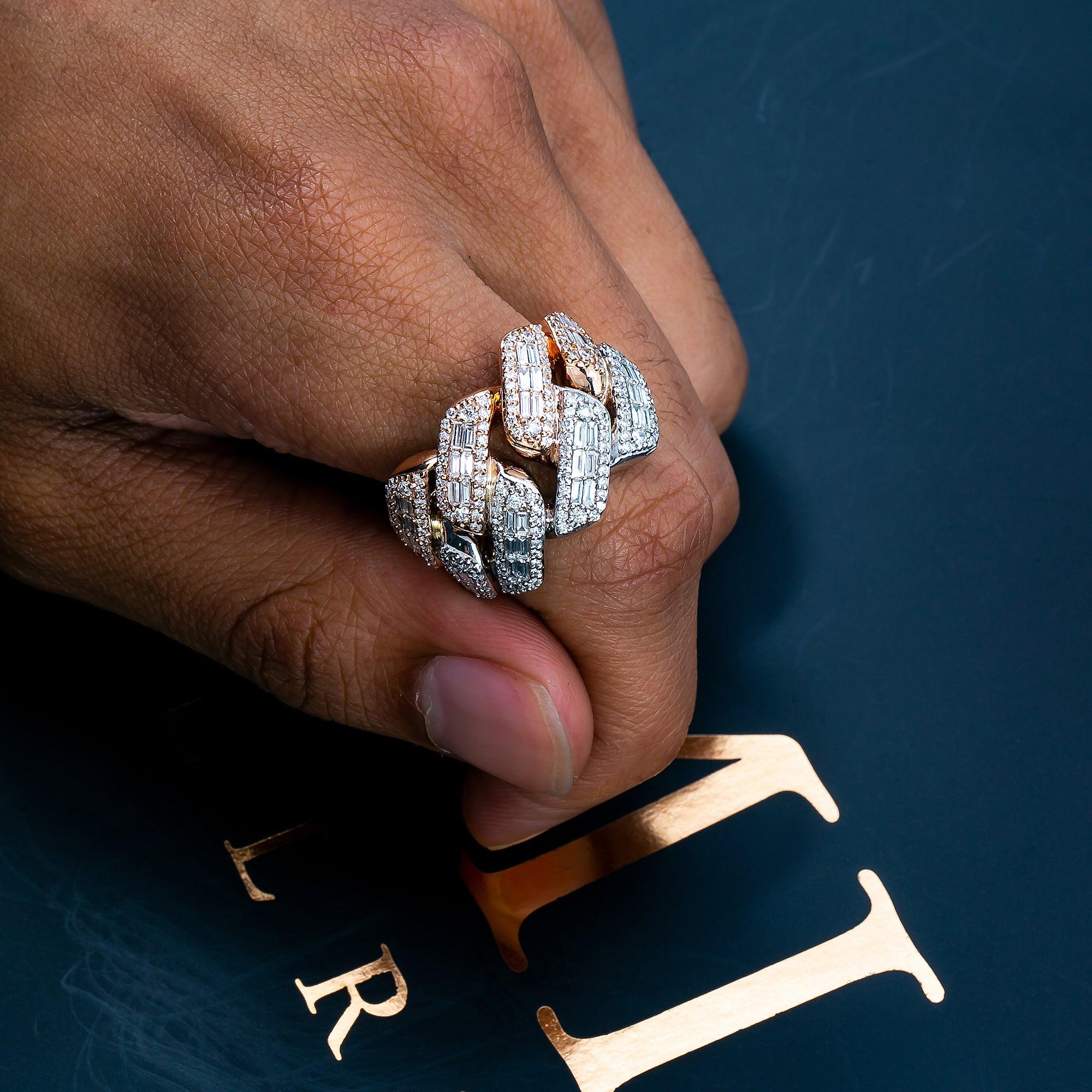 14K WHITE/ROSE GOLD RING WITH 4.10 CT BAGUETTE DIAMONDS