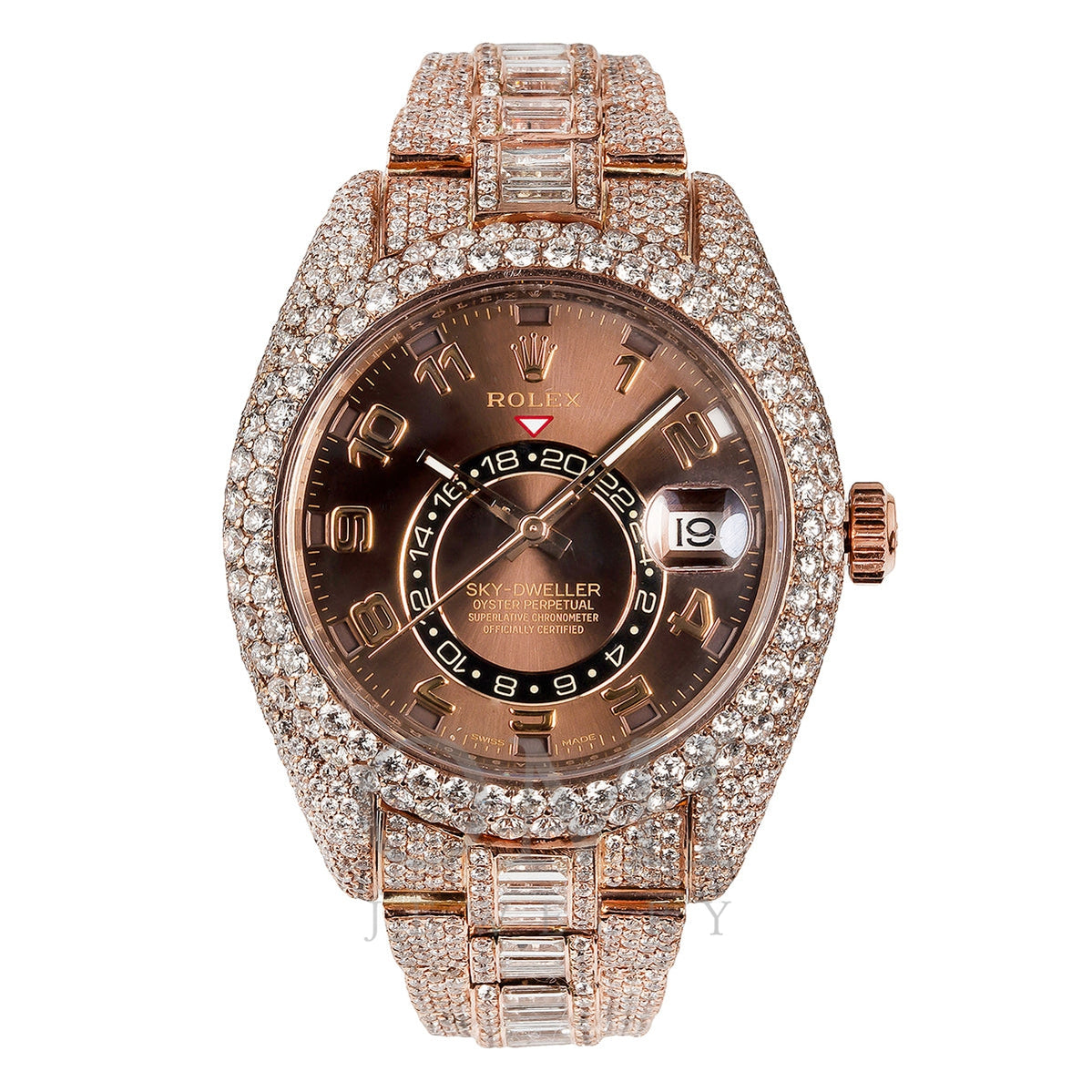 18K Rose Gold Rolex Diamond Watch, Sky-Dweller 326935 42mm, Brown Dial ...