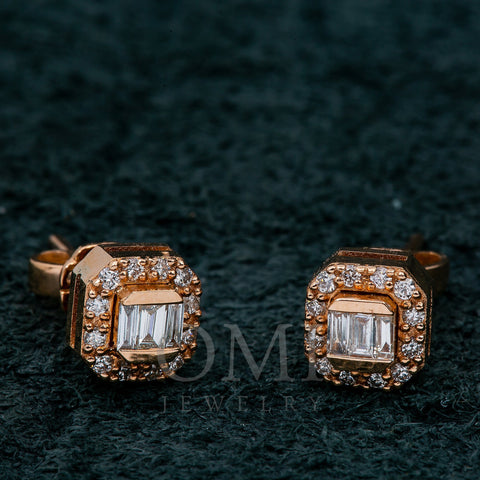 14K Rose Gold Unisex Diamond Baguette Earrings