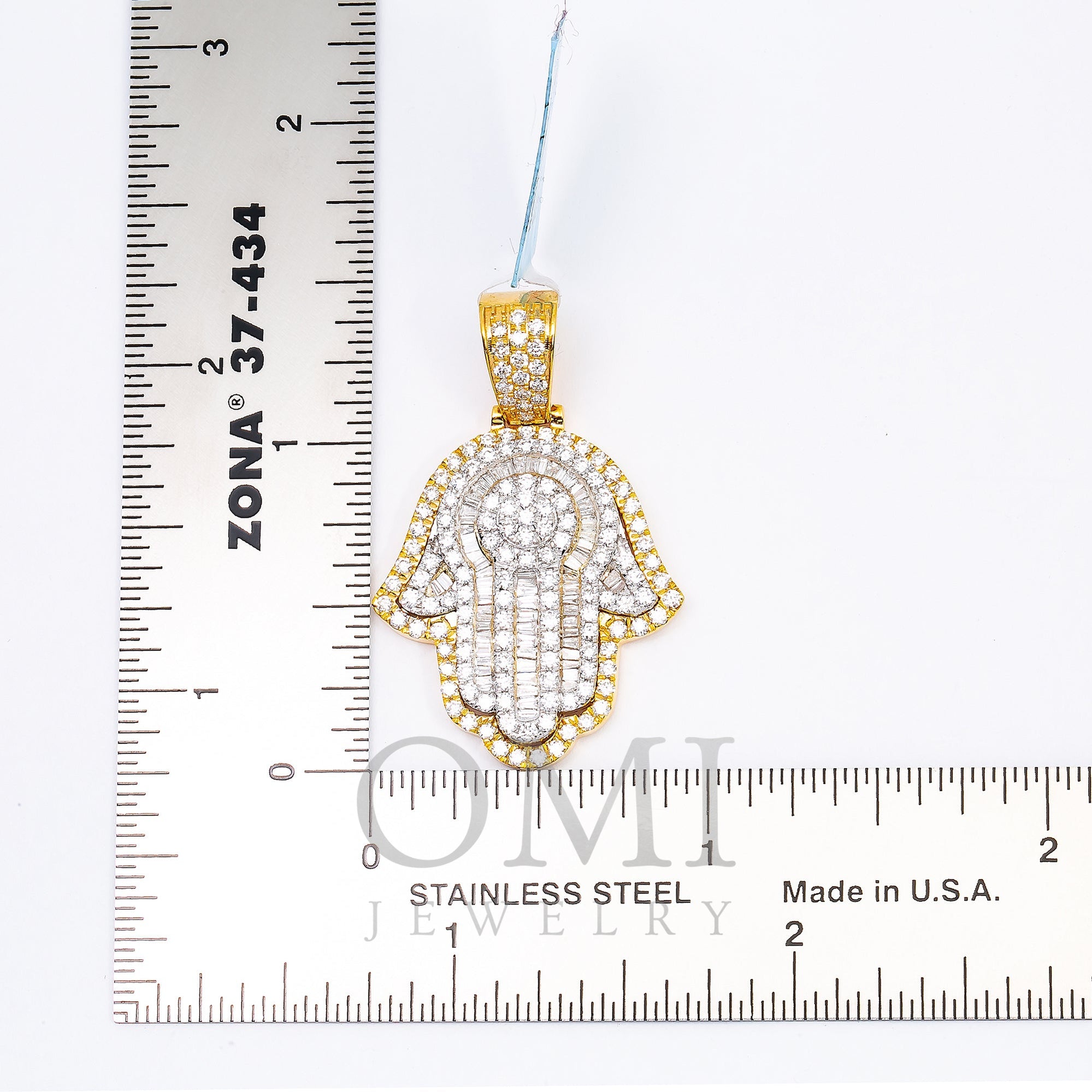 14K YELLOW GOLD UNISEX  HAMSA PENDANT WITH 2.0 CT DIAMONDS