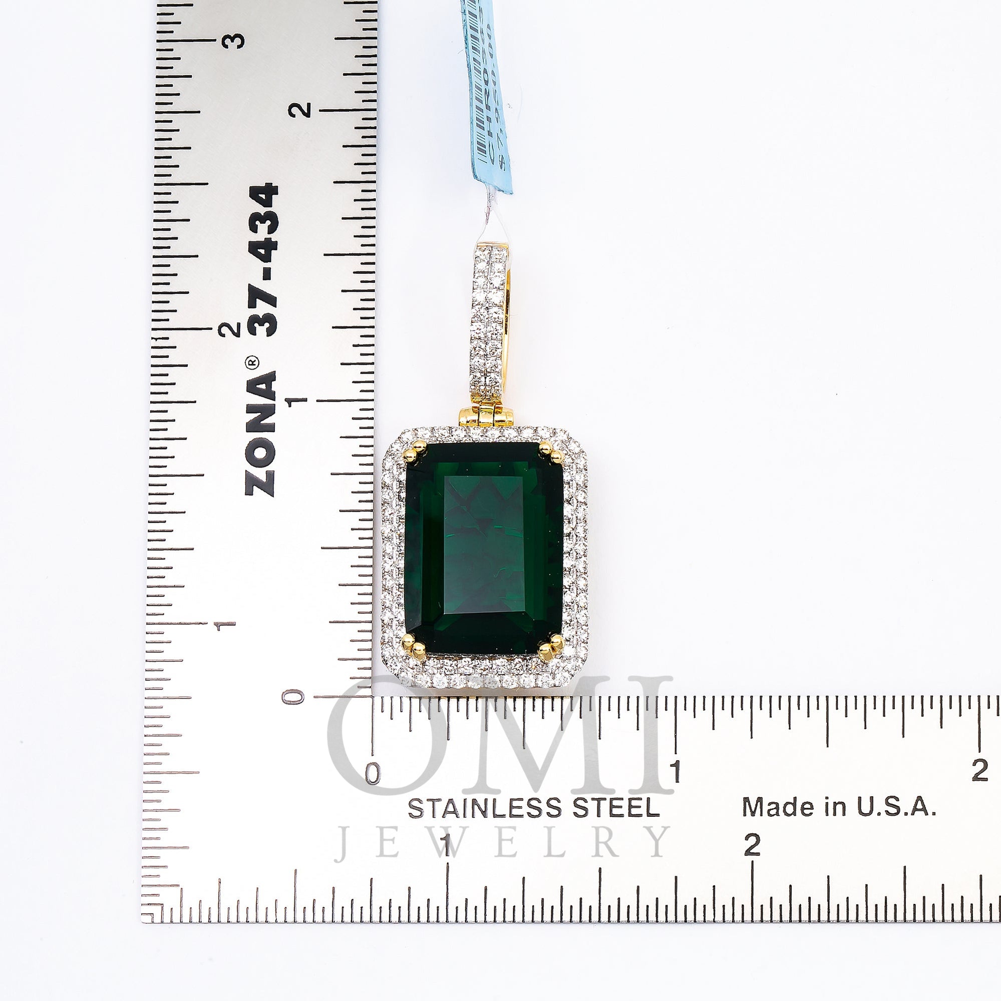 14K YELLOW GOLD LADIES  EMERALD PENDANT WITH 1.15 CT DIAMONDS