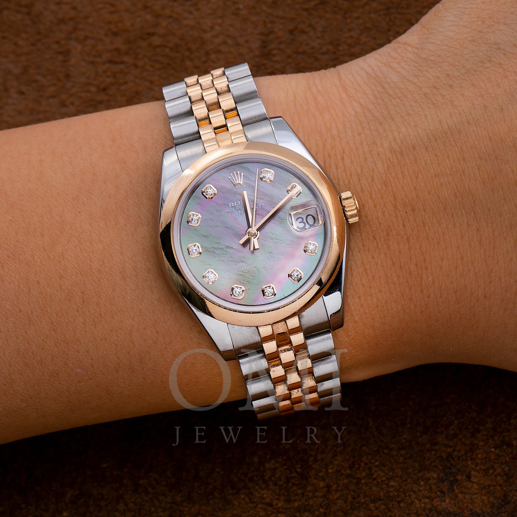 rolex datejust two tone mother of pearl