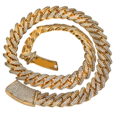 14K Yellow Gold Iced Out Diamond Cuban Link Chain | 34.68 Carats | 16 ...