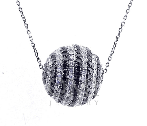 Ladies White Gold Ball Necklace with Black and White Diamonds - OMI Jewelry