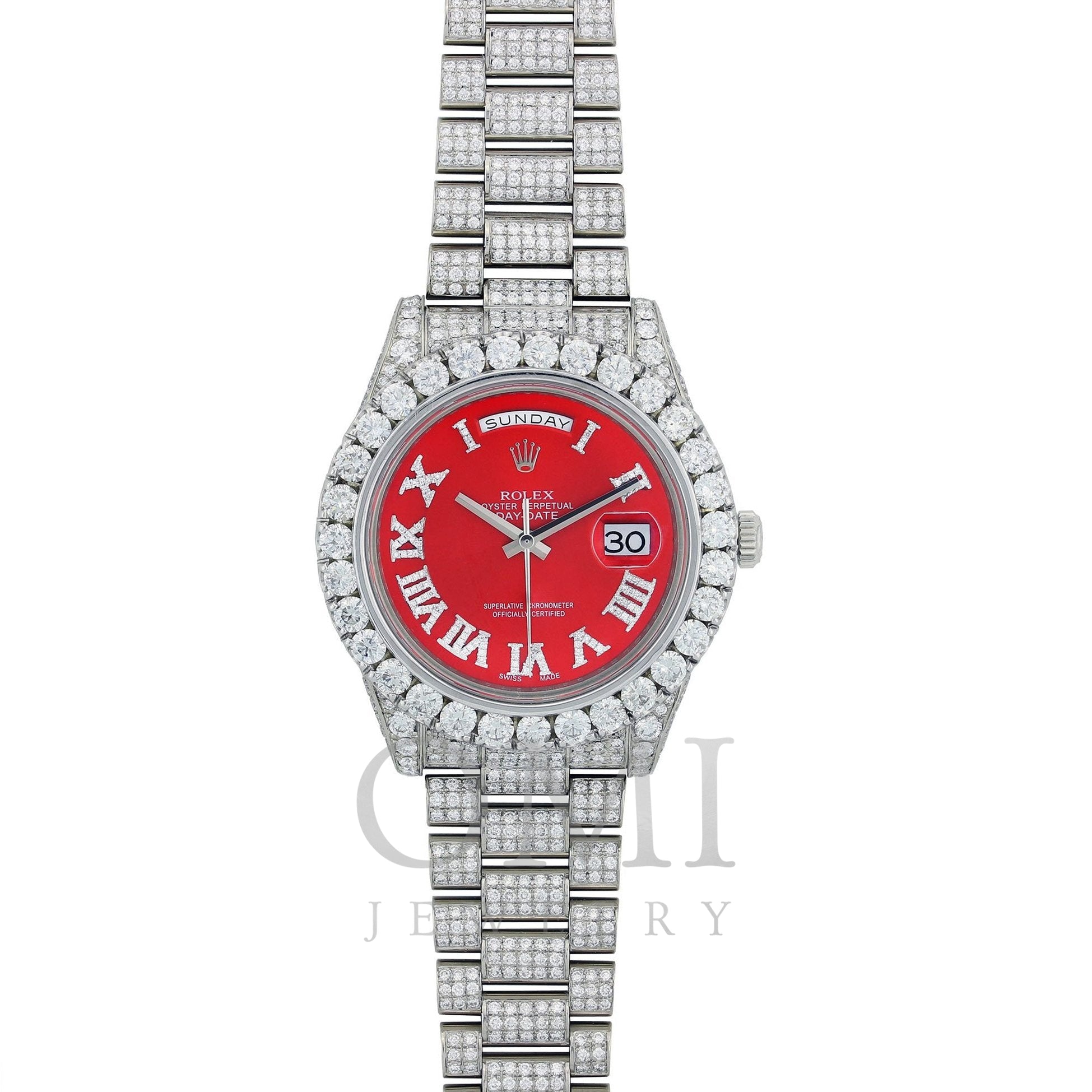 red face rolex with diamonds