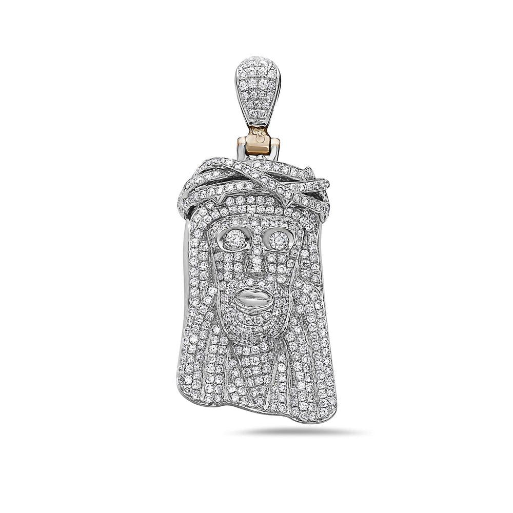 Men's 14K White Gold Jesus Head Pendant with 3.60 CT Diamonds - OMI Jewelry