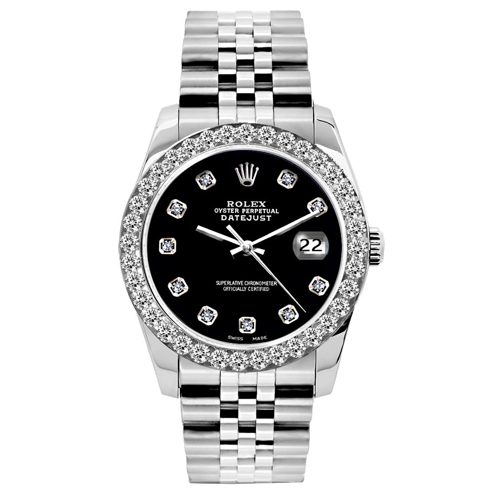 ladies rolex black face diamonds