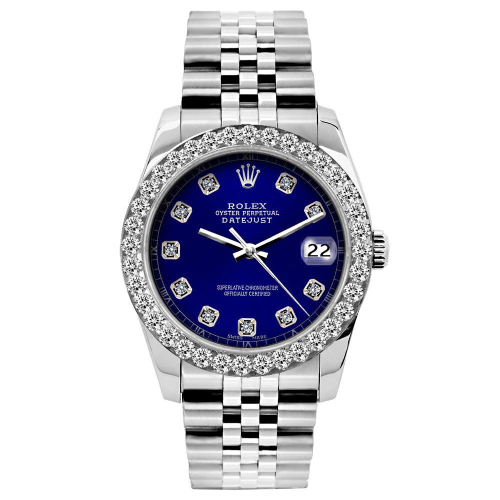 rolex datejust blue dial diamond bezel