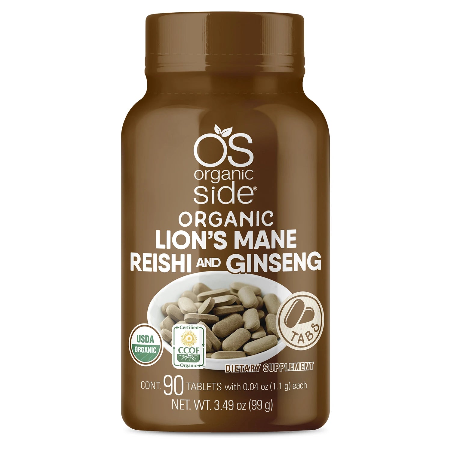 OS Organic Side |  Lion's Mane, Reishi & Ginseng - 90 Tablets - USDA
