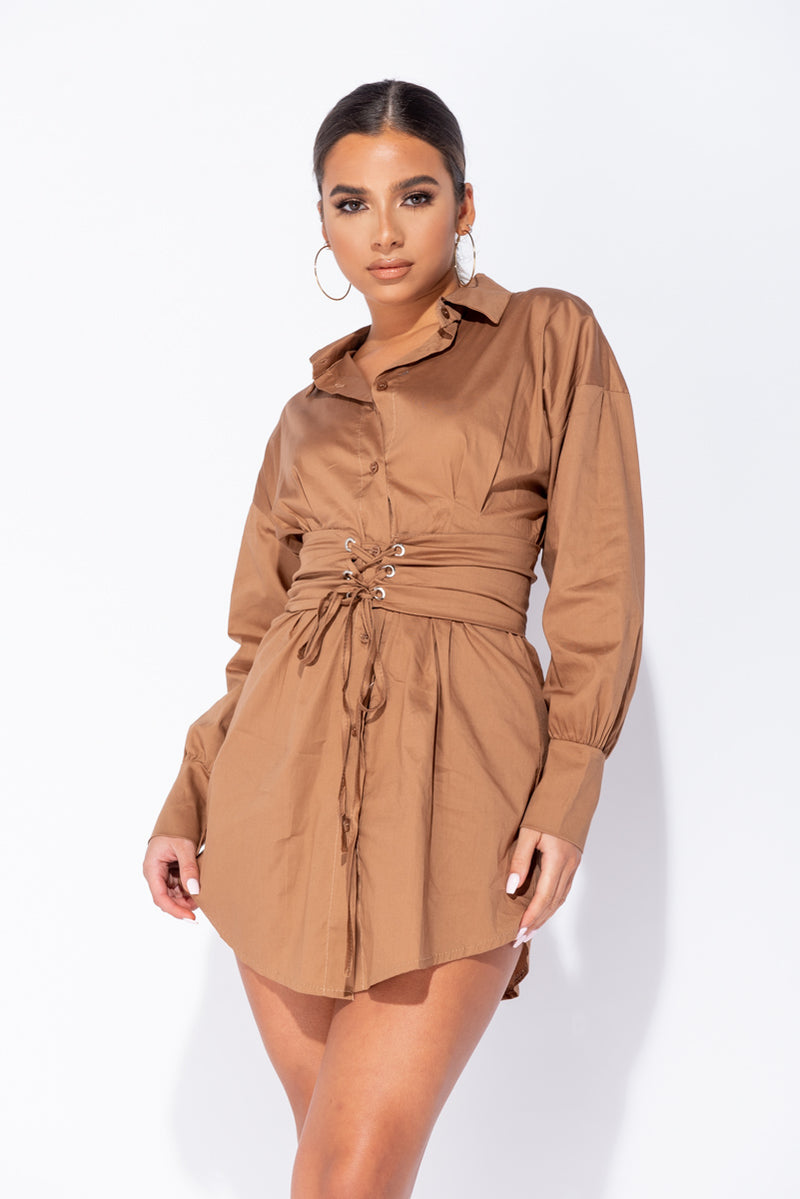 camel shirt dress