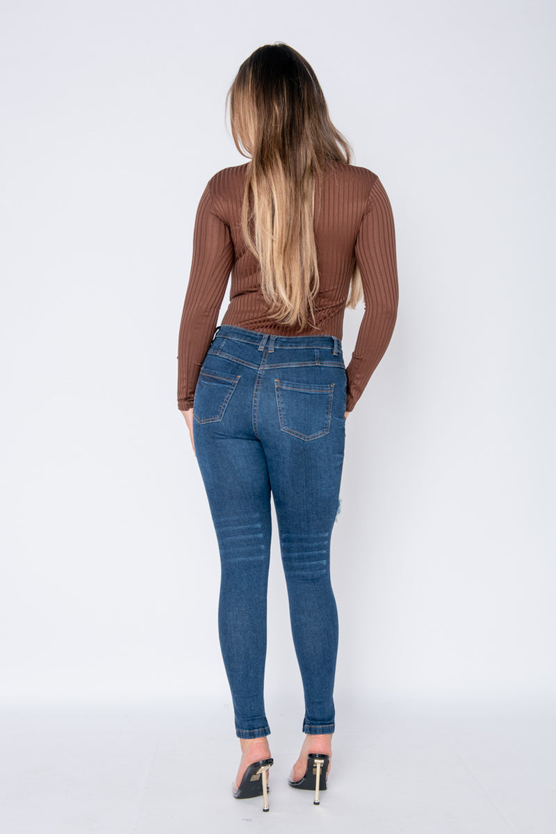 distressed front and back jeans