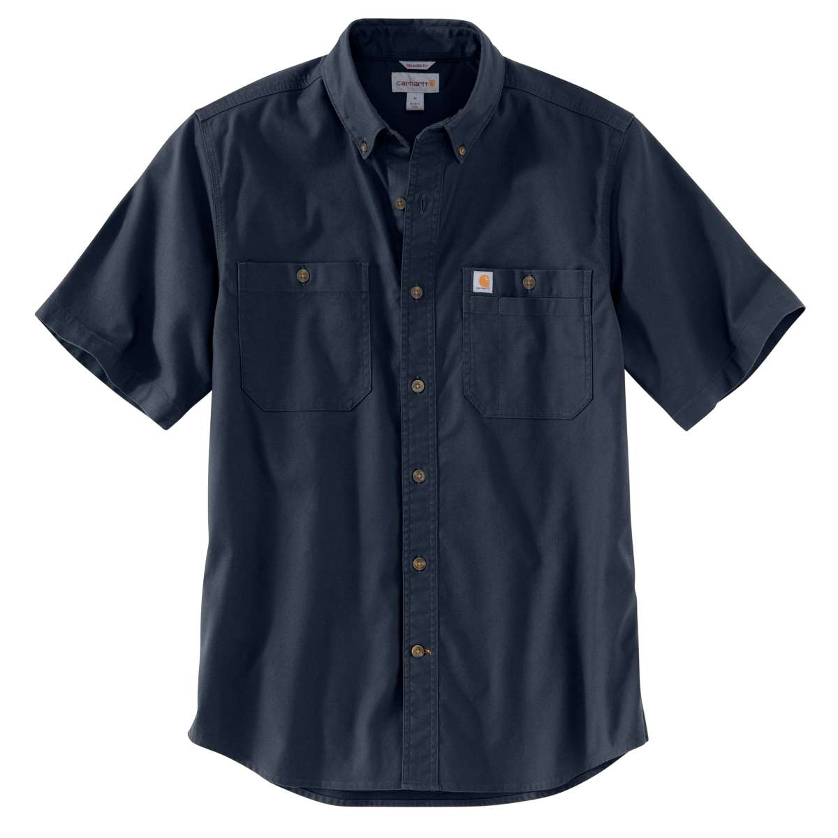 Carhartt Shirts: Men's 103555 412 Navy Rugged Flex Relaxed Fit Midweight  Canvas Short Sleeve Shirt