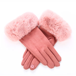 pink fur gloves