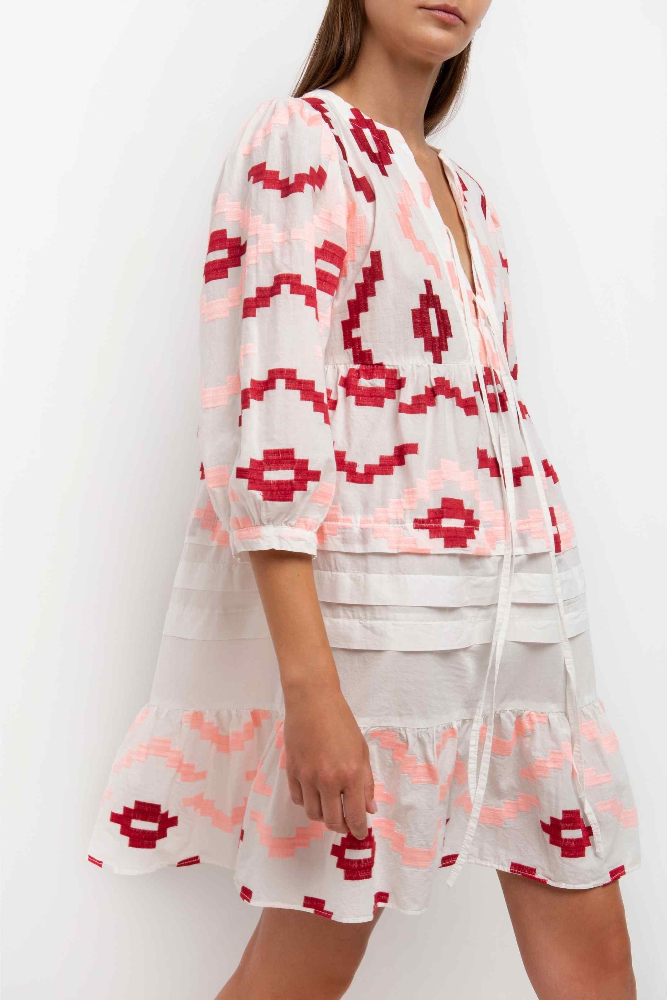 GREEK ARCHAIC KORI Geometric Cotton Dress | Pink & Red – Pasha Living