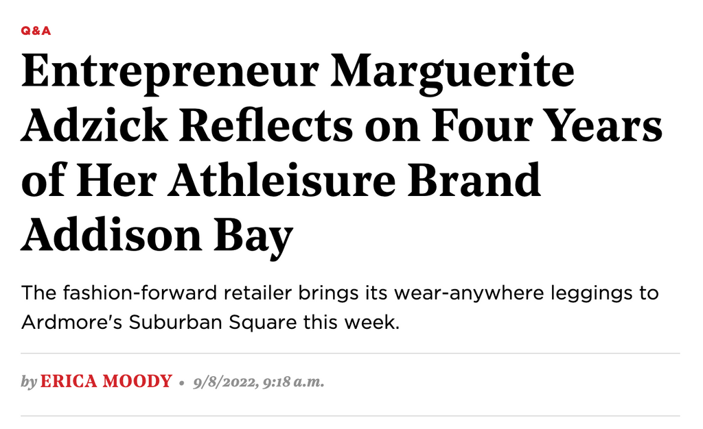 Entrepreneur Marguerite Adzick Reflects on Four Years of Her Athleisur –  Addison Bay®
