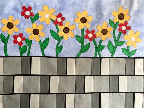 Sunflowers on a Brick Wall Row