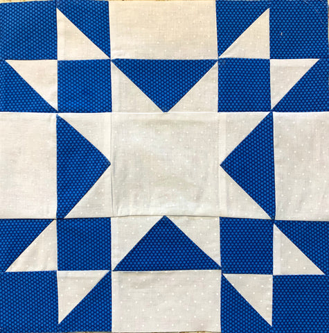 Amish Square Quilt Block in White and Blue