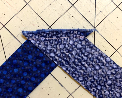 Joined strips of fabric on the diagonal. 